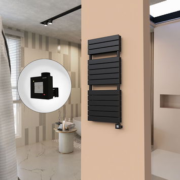 - 21H Sèche Serviettes Electrique 500x1180 Noir mat Ktx1 1000 Watt  - 21H Sèche Serviettes Electrique 500x1180 Noir mat Ktx1 1000 Watt