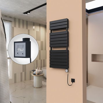 - 21H Sèche Serviettes Electrique 500x1180 Noir mat Ktx3 1000 Watt Câble en spirale  - 21H Sèche Serviettes Electrique 500x1180 Noir mat Ktx3 1000 Watt Câble en spirale