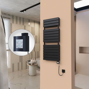 - 21H Sèche Serviettes Electrique 500x1180 Noir mat Ktx4 1000 Watt Câble en spirale  - 21H Sèche Serviettes Electrique 500x1180 Noir mat Ktx4 1000 Watt Câble en spirale