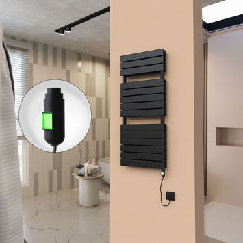 - 21H Sèche Serviettes Electrique 500x1180 Noir mat (On/Off) 1200 W  - 21H Sèche Serviettes Electrique 500x1180 Noir mat (On/Off) 1200 W
