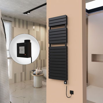  - 21H Electric Towel Warmer 500x1550 Matte Black Ktx1 1000 W (Spiral Cable)