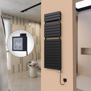 Radiva - 21H Sèche Serviettes Electrique 500x1550 Noir mat Ktx3 1000 Watt Câble en spirale