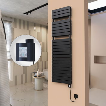  - 21H Sèche Serviettes Electrique 500x1772 Noir mat Ktx4 1000 Watt Câble en spirale