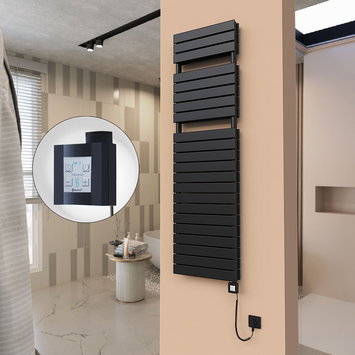 Radiva - 21H Sèche Serviettes Electrique 500x1772 Noir mat Ktx4 1000 Watt Câble en spirale
