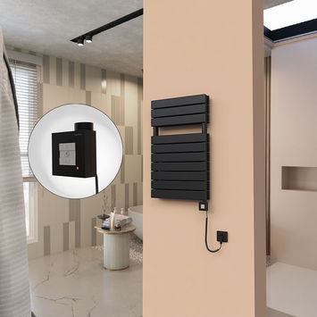  - 21H Sèche Serviettes Electrique 500x810 Noir mat Ktx1 1000 Watt Câble en spirale