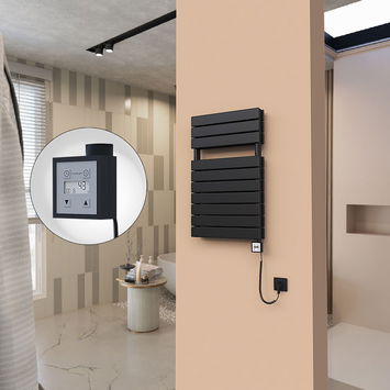  - 21H Sèche Serviettes Electrique 500x810 Noir mat Ktx3 1000 Watt Câble en spirale