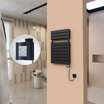  - 21H Sèche Serviettes Electrique 500x810 Noir mat Ktx4 1000 Watt Câble en spirale