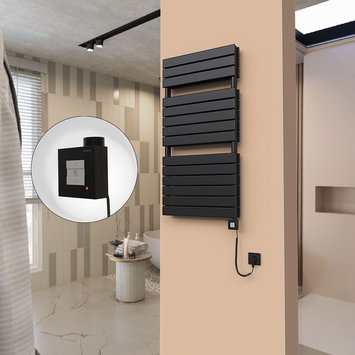 Radiva - 21H Elektrikli Havlupan 600x1180 Mat Siyah Ktx1 1000 Watt Spiral Kablolu