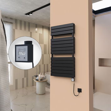  - 21H Electric Towel Warmer 600x1180 Matte Black Ktx3 1000 W (Spiral Cable)