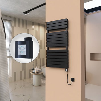 Radiva - 21H Sèche Serviettes Electrique 600x1180 Noir mat Ktx4 1000 Watt Câble en spirale
