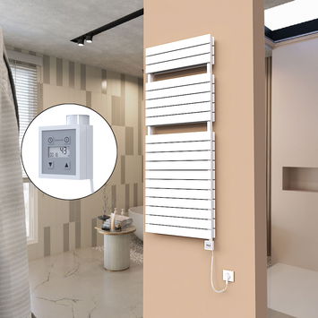  - 21H Sèche Serviettes Electrique 600x1550 Blanc Ktx3 1000 Watt Câble en spirale