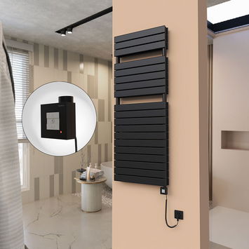  - 21H Electric Towel Warmer 600x1550 Matte Black Ktx1 1000 W (Spiral Cable)
