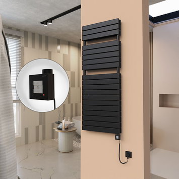 Radiva - 21H Sèche Serviettes Electrique 600x1550 Noir mat Ktx1 1000 Watt Câble en spirale
