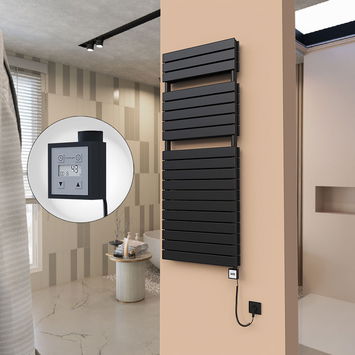  - 21H Sèche Serviettes Electrique 600x1550 Noir mat Ktx3 1000 Watt Câble en spirale