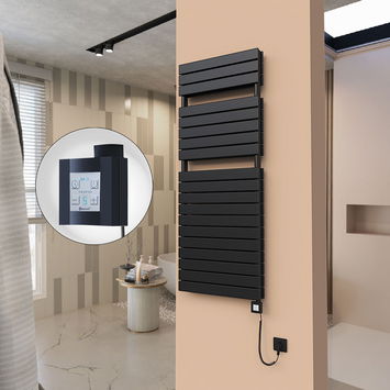  - 21H Sèche Serviettes Electrique 600x1550 Noir mat Ktx4 1000 Watt Câble en spirale