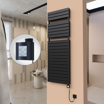  - 21H Electric Towel Warmer 600x1772 Matte Black Ktx4 1000 W (Spiral Cable)