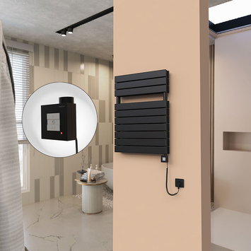 Radiva - 21H Sèche Serviettes Electrique 600x810 Noir mat Ktx1 1000 Watt Câble en spirale