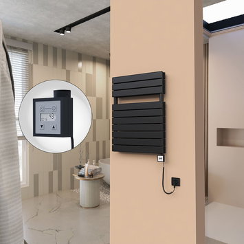 Radiva - 21H Sèche Serviettes Electrique 600x810 Noir mat Ktx3 1000 Watt Câble en spirale