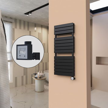 - 21H Sèche Serviettes Electrique 500x1180 Noir mat Ktx3 1000 W  - 21H Sèche Serviettes Electrique 500x1180 Noir mat Ktx3 1000 W