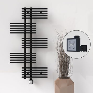 Radiva - FIJI Electric Towel Warmer 650x1250 Black Matt (KTX3 Thermostat) 600W