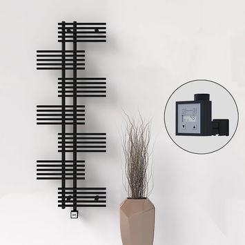 Radiva - FIJI Electric Towel Warmer 650x1762 Black Matt (KTX3 Thermostat) 1000W