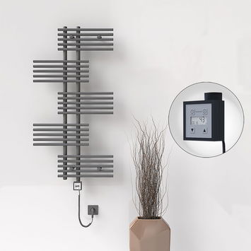 Radiva - FIJI Electric Towel Warmer 650x1250 Anthracite (KTX3 Thermostat) 600W Spiral Cable
