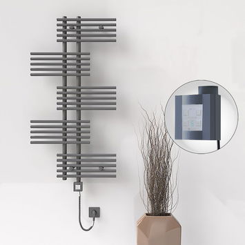 Radiva - FIJI Electric Towel Warmer 650x1250 Anthracite (KTX4 Thermostat) 600W Spiral Cable