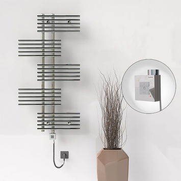  - FIJI Electric Towel Warmer 650x1250 Chrome (KTX1 Thermostat) 300W Spiral Cable