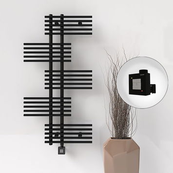 Radiva - FIJI Electric Towel Warmer 650x1250 Black Matt (KTX1 Thermostat) 600W