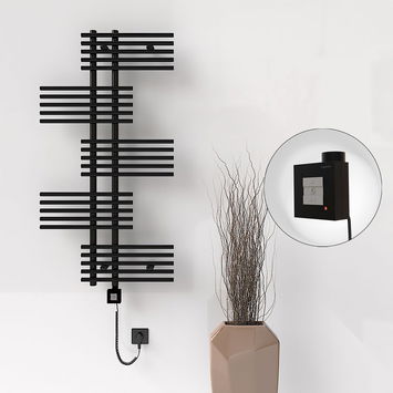 Radiva - FIJI Electric Towel Warmer 650x1250 Black Matt (KTX1 Thermostat) 600W Spiral Cable