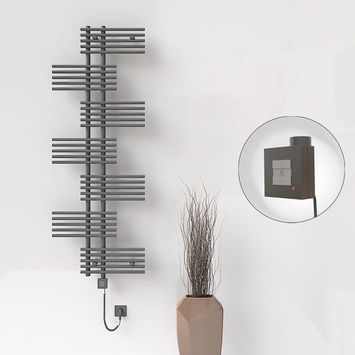 Radiva - FIJI Electric Towel Warmer 650x1762 Anthracite (KTX1 Thermostat) 1000W Spiral Cable