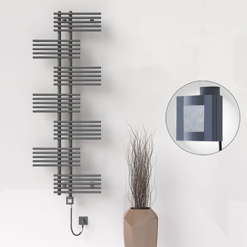 Radiva - FIJI Electric Towel Warmer 650x1762 Anthracite (KTX4 Thermostat) 1000W Spiral Cable
