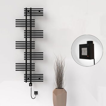 Radiva - FIJI Electric Towel Warmer 650x1762 Black Matt (KTX1 Thermostat) 1000W Spiral Cable