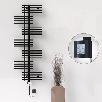 Radiva - FIJI Electric Towel Warmer 650x1762 Black Matt (KTX4 Thermostat) 1000W Spiral Cable