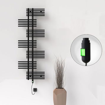 Radiva - FIJI Electric Towel Warmer 650x1762 Black Matt (On/Off Button) 900W