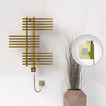 Radiva - FIJI Electric Towel Warmer 650x740 Gold (KTX1 Thermostat) 200W Spiral Cable Radiva - FIJI Electric Towel Warmer 650x740 Gold (KTX1 Thermostat) 200W Spiral Cable