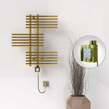 Radiva - FIJI Electric Towel Warmer 650x740 Gold (KTX4 Thermostat) 200W Spiral Cable Radiva - FIJI Electric Towel Warmer 650x740 Gold (KTX4 Thermostat) 200W Spiral Cable