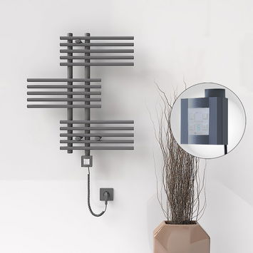 Radiva - FIJI Electric Towel Warmer 650x740 Anthracite (KTX4 Thermostat) 300W Spiral Cable Radiva - FIJI Electric Towel Warmer 650x740 Anthracite (KTX4 Thermostat) 300W Spiral Cable