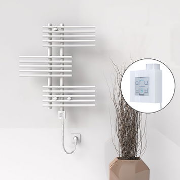 - FIJI Electric Towel Warmer 650x740 White (KTX4 Thermostat) 300W Spiral Cable  - FIJI Electric Towel Warmer 650x740 White (KTX4 Thermostat) 300W Spiral Cable