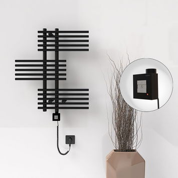 Radiva - Fiji Sèche Serviettes Electrique 650x740 Noir mat Ktx1 300 Watt Câble en spirale Radiva - Fiji Sèche Serviettes Electrique 650x740 Noir mat Ktx1 300 Watt Câble en spirale