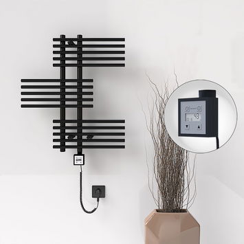 Radiva - Fiji Sèche Serviettes Electrique 650x740 Noir mat Ktx3 300 Watt Câble en spirale Radiva - Fiji Sèche Serviettes Electrique 650x740 Noir mat Ktx3 300 Watt Câble en spirale