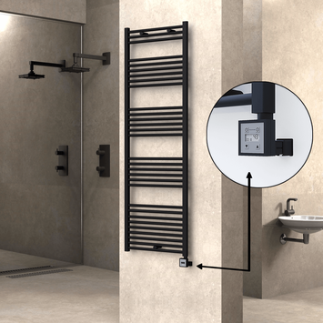 Radiva - Haiti Electric Towel Warmer 600x1800 Flat Black Matt (KTX3 Thermostat) 1000 Watt