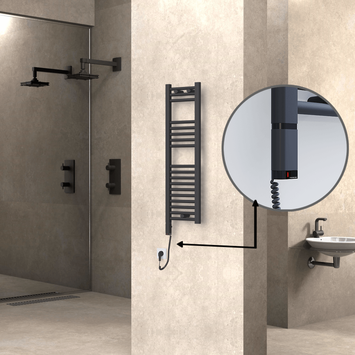 Radiva - Haiti Electric Towel Warmer 300x1000 Flat Anthracite Textured (OneD On/Off ) Left 300 Watt