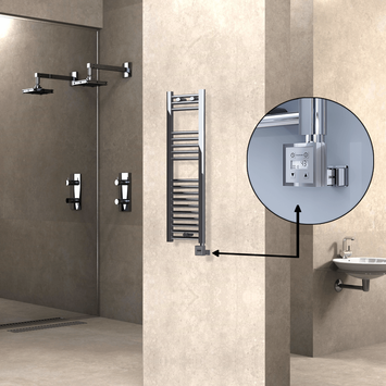 Radiva - Haiti Electric Towel Warmer 300x1000 Flat Chrome (KTX3 Thermostat) 200 Watt