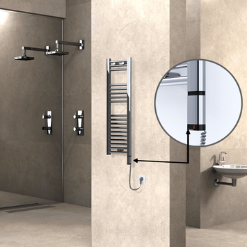 Radiva - Haiti Electric Towel Warmer 300x1000 Flat Chrome (OneD On/Off ) Right 200 Watt