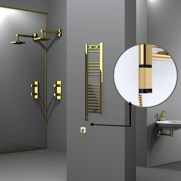 Radiva - Haiti Electric Towel Warmer 300x1000 Flat Gold (OneD On/Off ) Left 200 Watt