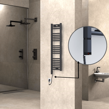 Radiva - Haiti Electric Towel Warmer 300x1100 Flat Anthracite Textured (OneD On/Off ) Left 300 Watt