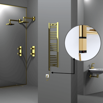 Radiva - Haiti Electric Towel Warmer 300x1100 Flat Gold (OneD On/Off ) Left 200 Watt