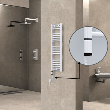 Radiva - Haiti Electric Towel Warmer 300x1100 Flat White Gloss (OneD On/Off ) Left 300 Watt