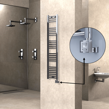  - Haiti Electric Towel Warmer 300x1500 Flat Chrome (KTX3 Thermostat) 300 Watt
